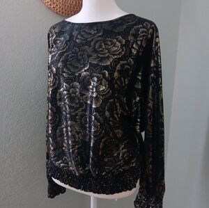 Vintage Black and Gold Floral Long Sleeve Blouse